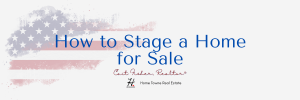 A text-based image with the words "How to Stage a Home for Sale" in blue on a white background with a transparent American flag.